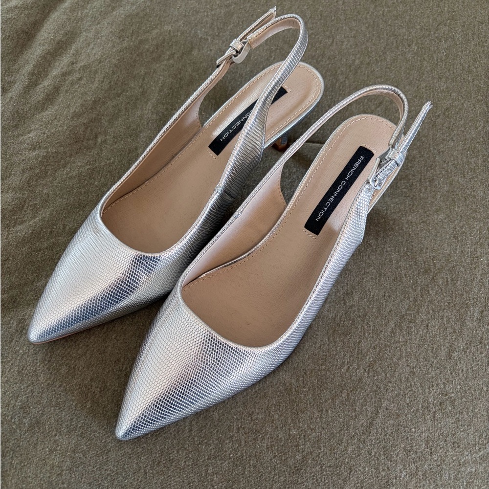 French Connection Silver Slingback Heels